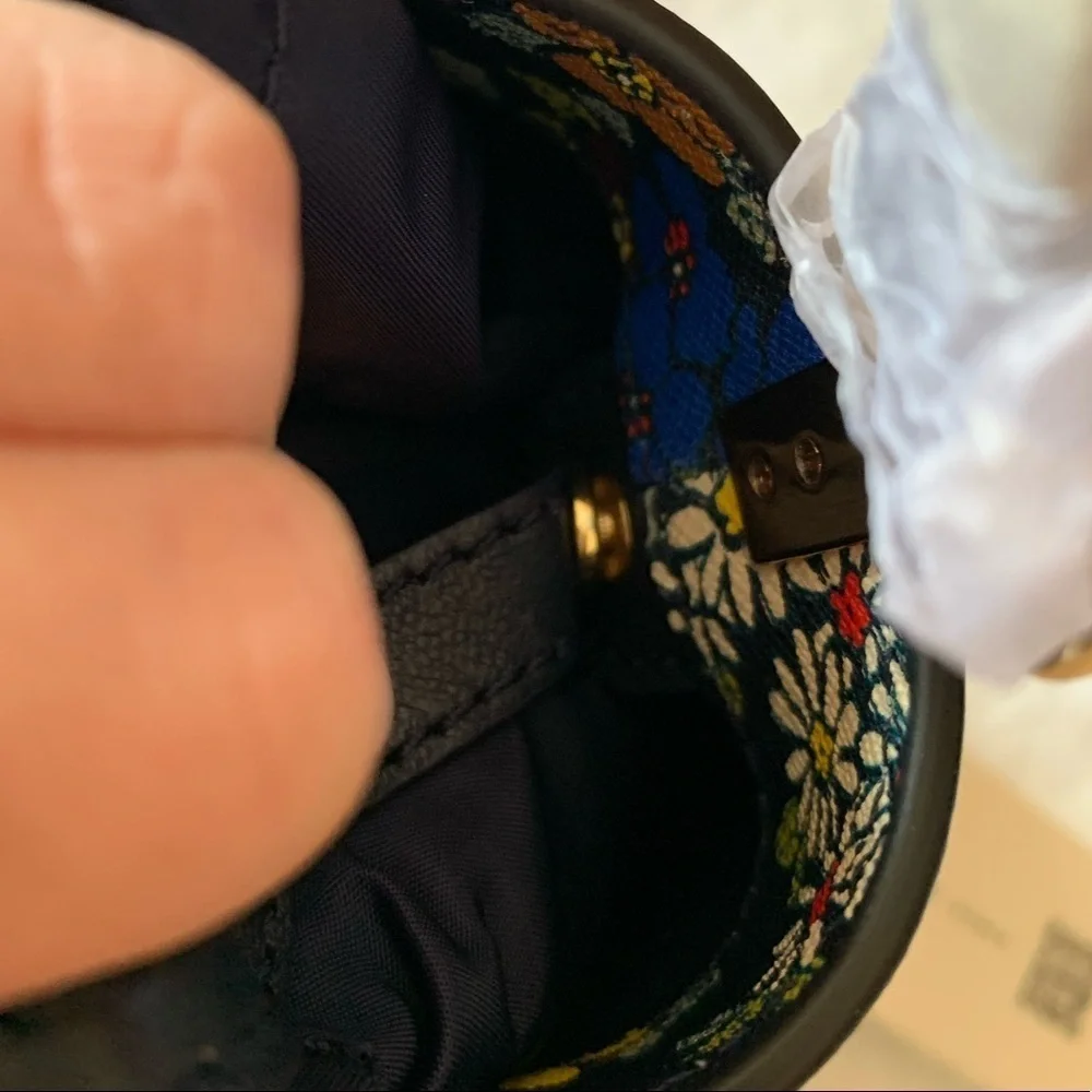 Tory Burch Emerson Mini Bucket Crossbody Bag Wallpaper Floral Navy Blue Green